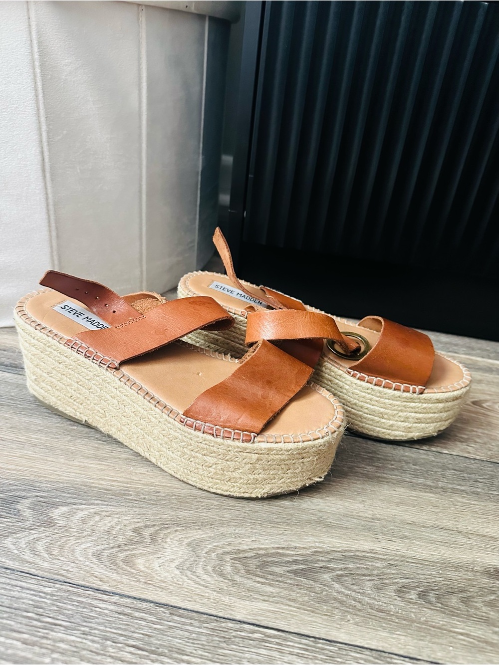 Steve Madden Brown Leather Espadrille Slide Sandals - Women's - Picture 2 of 2